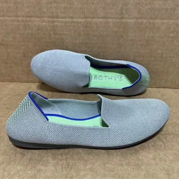 Rothy's The Flat Gray Ballet Flats Round Toe Womens Size 7 Dot Green EUC! - Picture 1 of 9